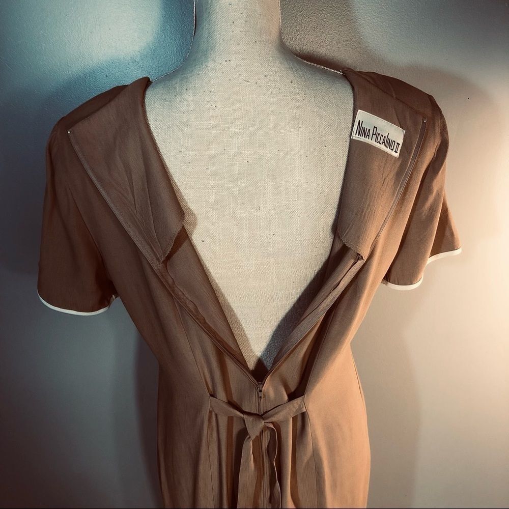 Nina Piccalino 11 Vintage Tan Sheath Dress Faux Jacket W/Buttons Dress 10 - Picture 5 of 7